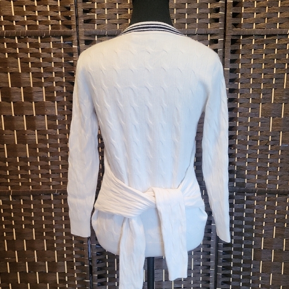 Sandro White V-Neck Sweater with Black Trim - Picture 6 of 9